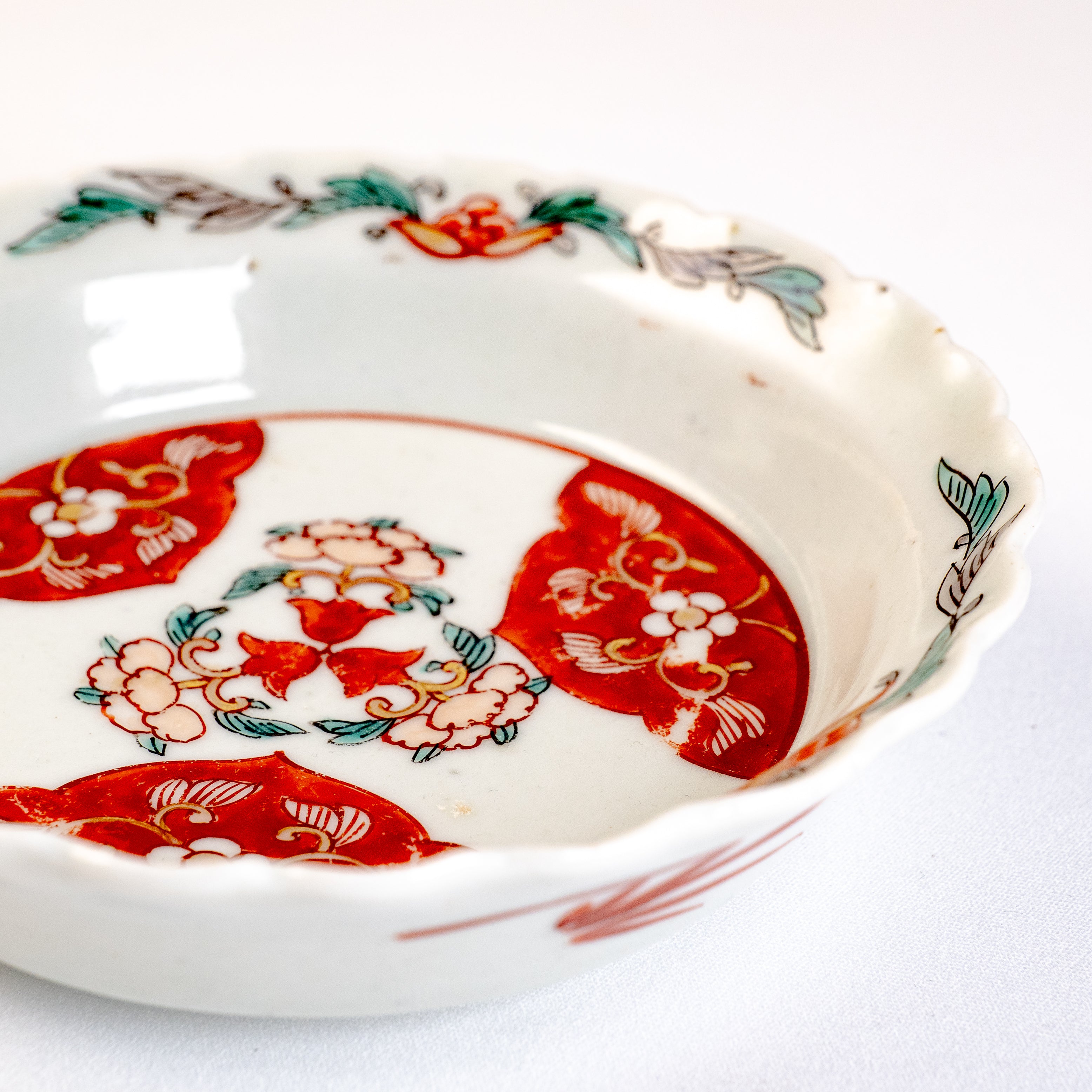 カムパネルラ 　F706 古伊万里 色絵 膾皿 5客 伊万里色絵花輪郭皿 五枚組 桐鳳凰紋皿 菊花皿 平向付Antique